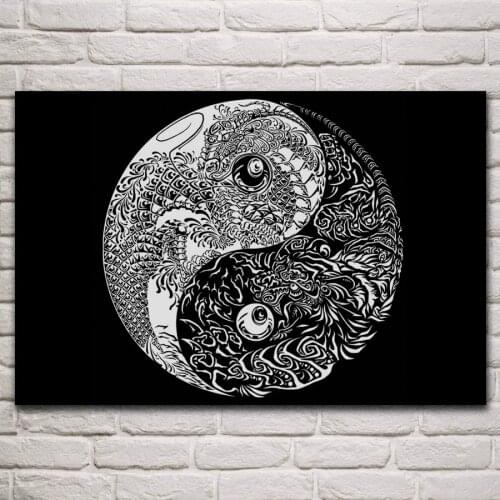 Yin and Yang symbols monochrome Abstract oriental thoughts living room home decor wall art print wood frame fabric poster KP324