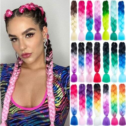 Synthetic Ombre Braiding Hair 24 Inch Jumbo Braids Kanekalon Prestreched Hair Extensions For Braiding Big Box Braids Pink Red