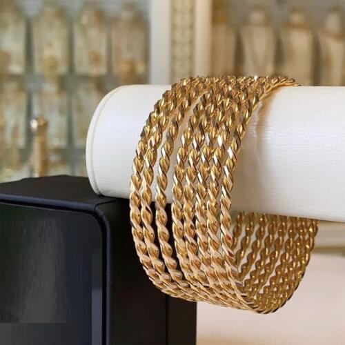 Layers Cuff Bracelets for Women Gold-color Slim Bangle Sets Arabic Fashion Wide Bangles Luxury Bridal Hand Bangles