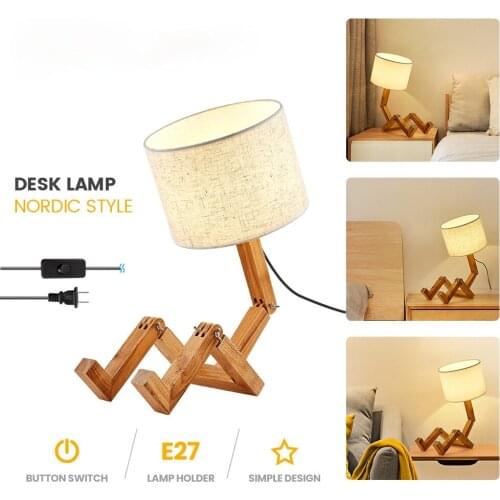 LED reading lamp card boy cloth cover wooden table lamp Nordic style with plug switch E27 lamp holder table lamp overall lamp