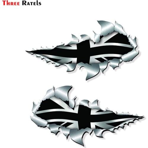 Three Ratels B317 Metal Rip Open British Black Union Jack Flag Sticker Decals