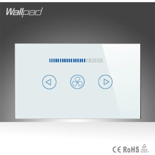 High-End Waterproof Speed Regulation Fan Switch, White Crystal Glass Panel AC 110~250V Touch Fan Wall Switch, Free Shipping
