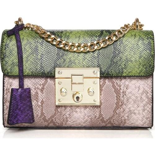 Women Messenger Bag PU Leather Serpentine Panelled Crossbody Bag Fashion design Shoulder Bag Chains Women Bag