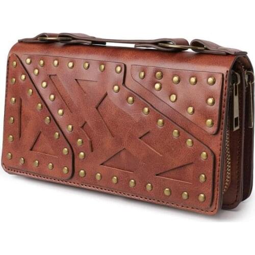 YourSeason Unisex Long Steampunk Wallet Card Holder Large Capacity Women Double Zipper Rivet Vintage Clutch Wallets Phone Purse