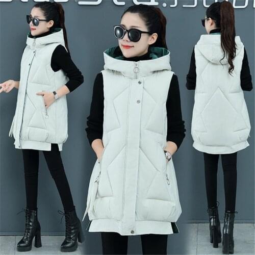 Winter Women Vest Long Hooded Waistcoat Plus Size 3XL Zipper Pocket Thick Warm Sleeveless Jacket Female Cotton-padded Vest Coat