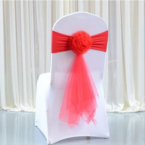 1pc Flower Stretch Wedding Chair Sashes Red/Royal Blue/Gold/Silver Chairs Knot Bow Ties Belt For Banquet Wedding Decoration