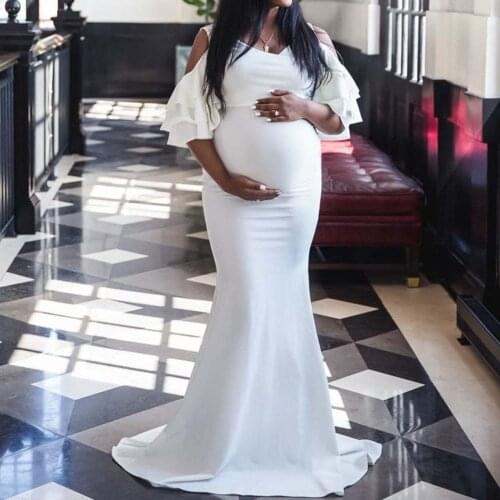 2021 Womens Stretch Maternity Dress Maxi Short Sleeve Bodycon Dress Ruffled One-piece Long Dress Pregnant Formal Dresses Party