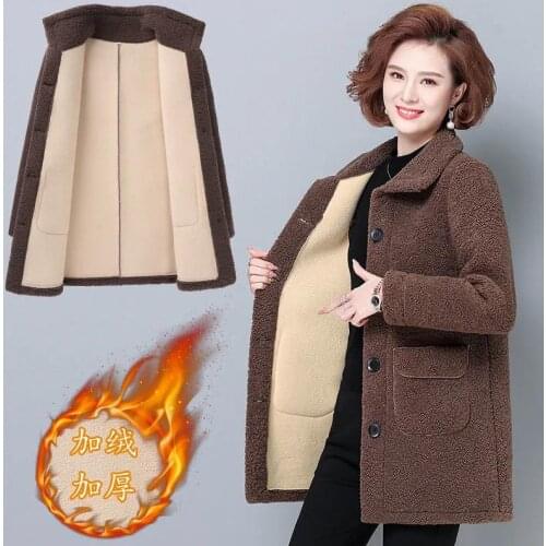 2021 Winter Lamb Wool Coat Women Plus Velvet Padded Jacket Large Size 5XL fur Overcoat Fashion Single-Breasted Outerwear Female