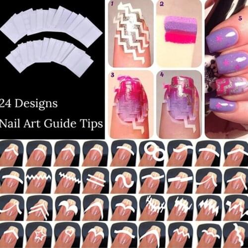 24Pcs24Pcs Nail Sticker Mold Tips Guide French Swirl Manicure Nail Applique DIY Template Decoration