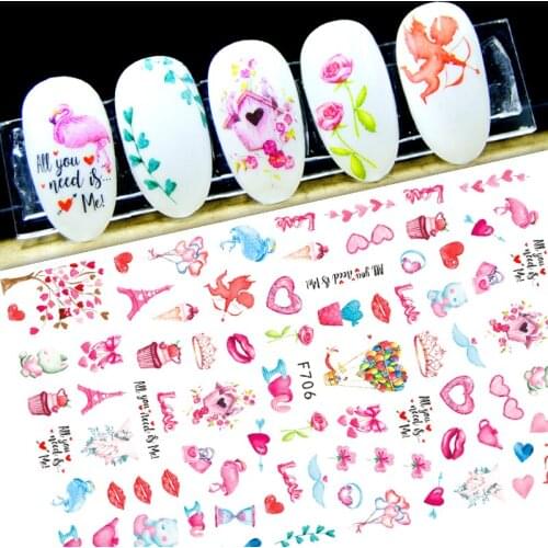 3D Nail Sticker Spring Autumn Self-Adhesive Glue Stickers Pink Sweet Love Heart Flower Stickers for Manicure Nail Art Decoration