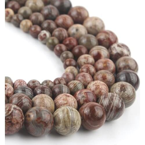 4/6/8/10/12mm Natural Stones Brown Line Jaspers Loose Round Beads for Jewelry Making DIY Bracelet Accessories 15'' Strand