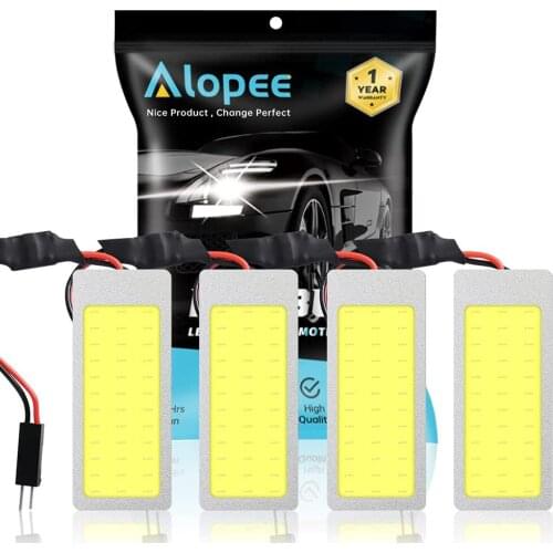 4-Pack COB 36 SMD LED Light with 4 X T10 Adapter for Auto Car Interior Panel Dome Lamp Map Roof Ceiling Bulb White 12V-18V DC