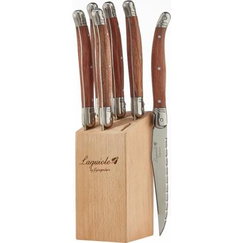 6pcs 9inch Laguiole Steak Knives Meat Table Dinner Knifes Wood handle Japanese Cutlery Stainless steel Wooden Dinnerware set