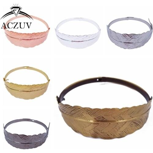 ACZUV 50pcs Feather Bracelet Circle Ring Copper Metal Bracelet Blank Buckle Bangle BBS013