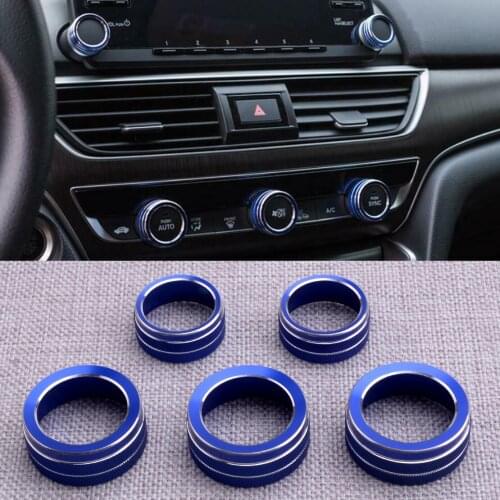 Aluminium Alloy 5pcs/set Blue Car Interior Dashboard AC Volume Button Circle Cover Trim Ring Fit for Honda Accord 2018 2019 2020
