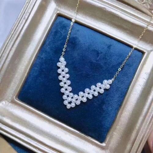 Free shipping best seller V shape simple chic necklace natural genuine pearl bead handcraft gold pendant lady wedding gift