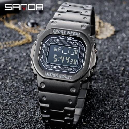 SANDA Top Brand Chronograph Countdown Digital Watch For Men Fashion Outdoor Sport Wristwatch Mens Watch Alarm Clock Waterproof