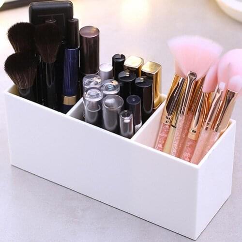 Makeup Brush Holder Cosmetic Storage Box Cosmetic Holder Makeup 3 Compartment Lipstick Brush Tube Storage Pencil Box Storag W3V6