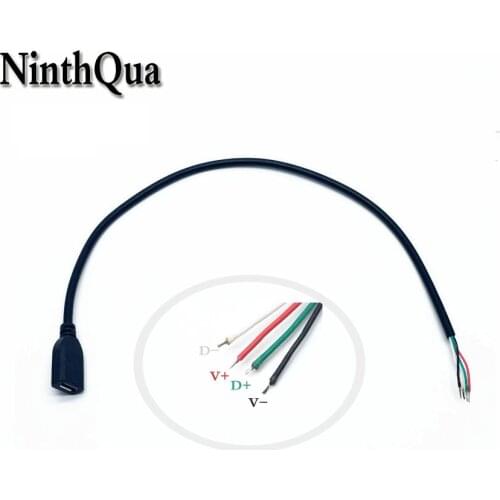 NinthQua 1pcs 30cm Micro USB Female Jack Power Cable 4Pin V8 Black Charging Data Transmission Connector
