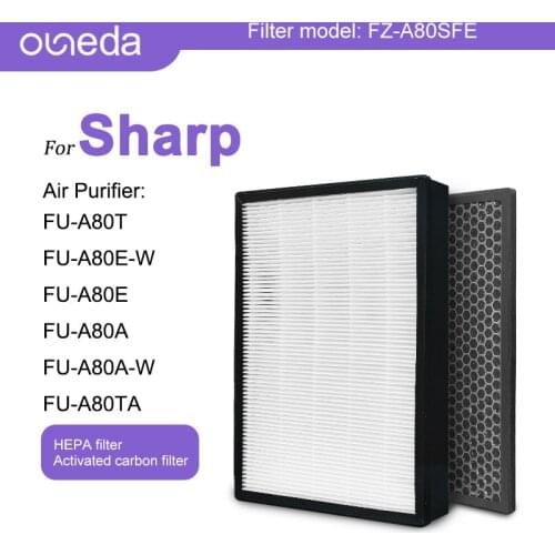 2 PCS for Sharp Air purifier FU-A80T FU-A80E-W FU-A80E FU-A80A FU-A80A-W FU-A80TA Hepa Filter H13 Filter Charcoal FZ-A80SFE