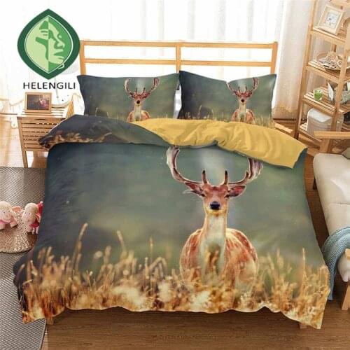 HELENGILI 3D Bedding Set Deer Painting Print Duvet Cover Set Bedclothes with Pillowcase Bed Set Home Textiles #DEER05