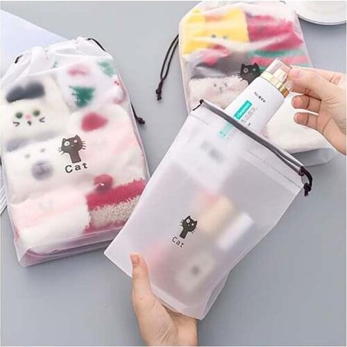 Cartoon Cat Cosmetic Bag Travel Makeup Drawstring Pouch Women Bath Organizer Storage Portable Toiletry Wash Beauty Kit Case