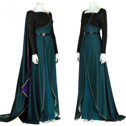 Queen Anna Cosplay Costume Carnival Halloween Cosplay Performance Comics Show Outfit Printing Green Suit Fancy Party Dress