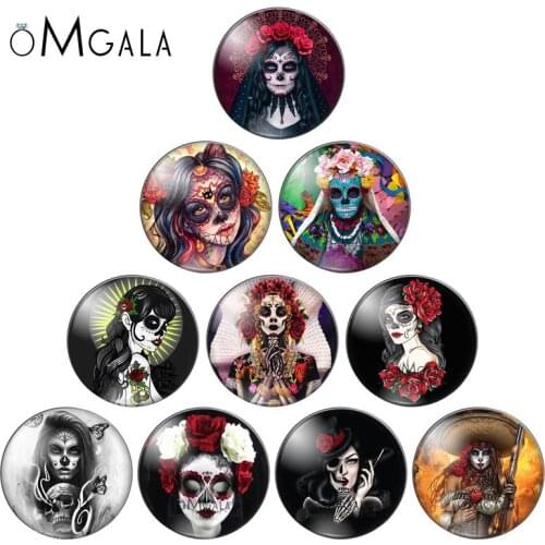 Colorful Flowers patterns Skull Rose punk 10pcs 12mm/18mm/20mm/25mm Round photo glass cabochon demo flat back Making findings