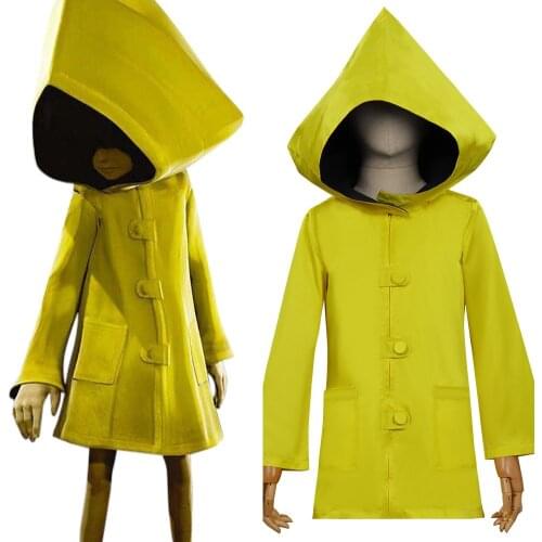 Little Nightmares 2 Mono Six Cosplay Hungry Kids Little Six Yellow Long Jacket Coat Halloween Suit Raincoat for Kid Children