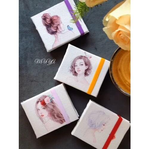 Mini Handmade Threaded Watercolor Book Palm Paper Baohong 300g Cotton Pulp Travel Sketchbook 8X9.5cm