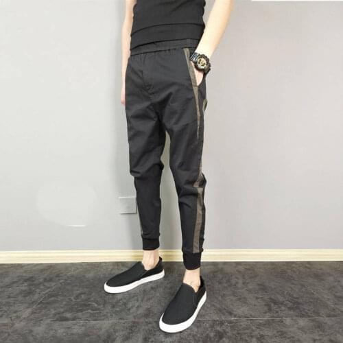 Fashion Mens Hip Hop Skinny Harem Pants With Patchwork Side Striped Joggers Fit Ankle-Length Cuffed Pants For Male