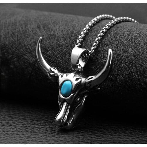 Fashion retro blue sandstone titanium steel pendant necklace hip hop men and women sweater chain with accessories hot sale