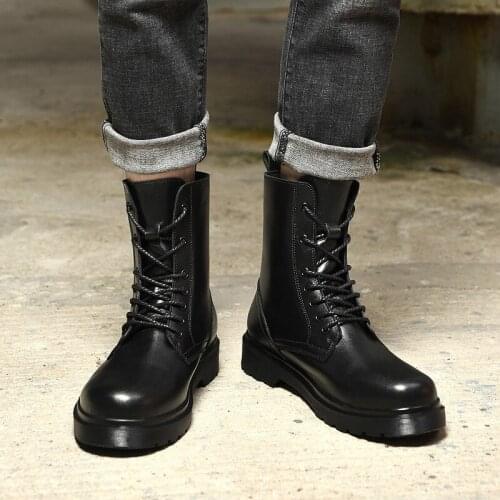 ZEEKSON Martin Boots Mens Trendy Shoes Mens High-top British Winter Plus Cashmere Mens Boots Mid-cut Tooling Leather Boots