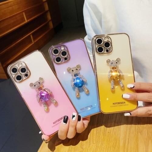Luxury Rhinestone bear Sparkling Electroplated Glitter For iPhone 12 Mini 11 Pro XR X XS Max 7 8 Plus Cases Gradient Soft Cover
