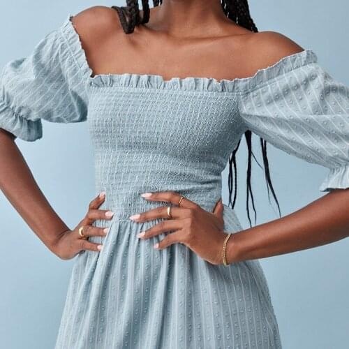 The latest design ladies summer high quality jacquard dress one-line neck waist dress sexy evening dress