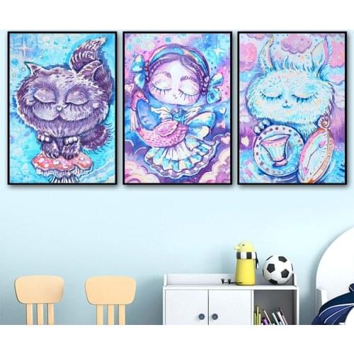 Multicolor Cat Rabbit Flamingo Girl Cartoon Nordic Posters And Prints Wall Art Canvas Painting Wall Pictures For Kids Room Decor