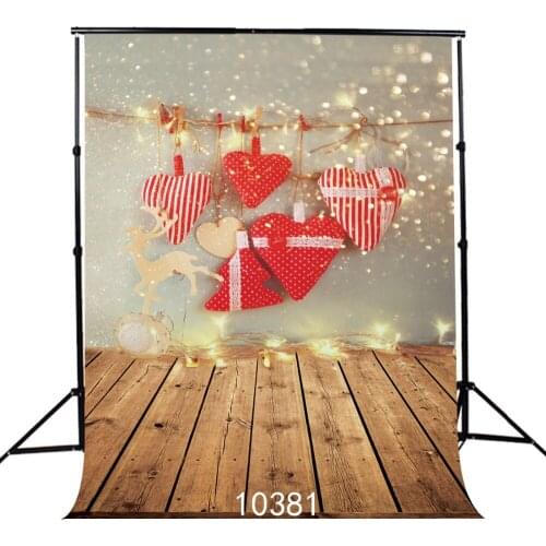 Christmas Backdrop Red Heart Sparkling Wooden Floor Backdrops Baby Shower New Born Baby Backgrounds for Photo Studio Vinyl Cloth