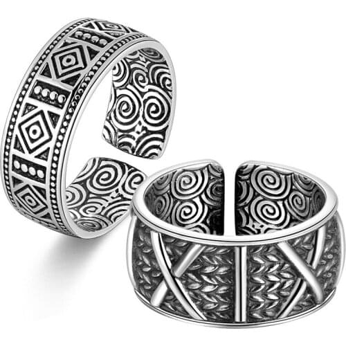 S999 Sterling Silver Retro Lord With The Retro Thai Silver Pattern X Couple Ring Index Finger Men And Women Open Ended Ring