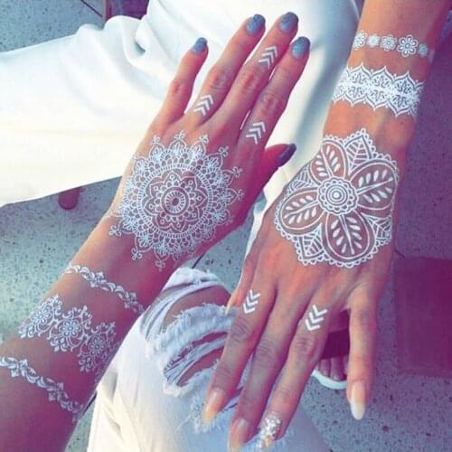 Sexy Mehndi Henna Tattoo Stencil Template White Lace Necklace Flower Temporary Tattoo Sticker Body Art India Wedding Painting