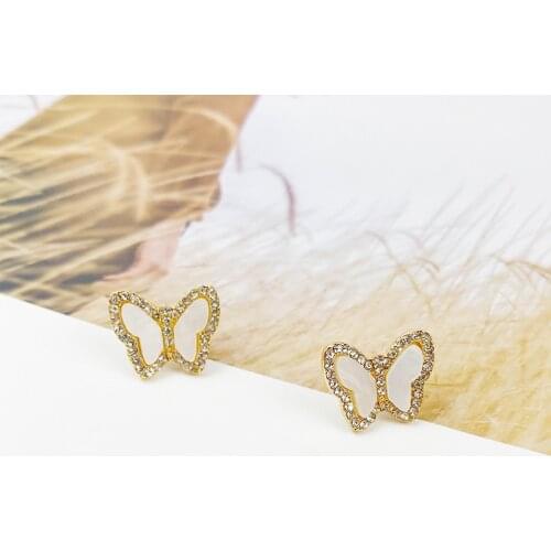 Mosaic Rhinestone Semi-precious Stones Butterfly Stud Earrings Fashion Trend Earrings New Small Fresh Sweet Temperament Earrings