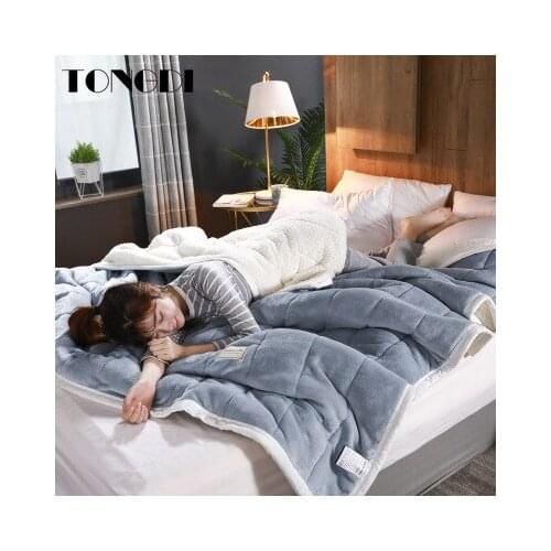 TONGDI Woolen Raschel Blanket Soft Thickened Thick Warm Elegant Two-tiered Fleece Luxury For Cover Sofa Bed Bedspread Winter