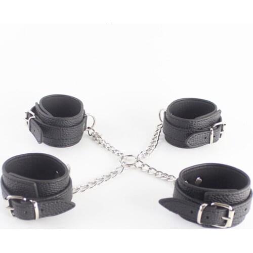 SODANDY Wrist Cuffs Ankle Shackles Leather Leg Restraints Bondage Body Fetter Adjustable Handcuffs Sex Ankle Cuffs Bondage Suit