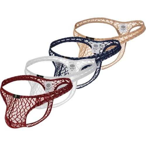 Sexy Men Gay Underwear New Men Low-Waisted Sexy Transparent Lace Mens Underpants T-back Sexy Men Underwear Mens Thongs Hot sale