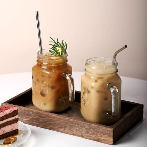 Retro Square Glass Cup Transparent Creative Cute Handle Cup Bottle With Lid Korean Style Copas De Vino Kitchen Dining Bar EB5BL