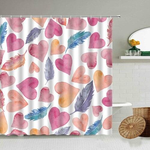 Water Colors Love Peacock Feather Shower Curtain Color Art Pink Girl Bathroom Decoration Blackout Waterproof Privacy Screen Set