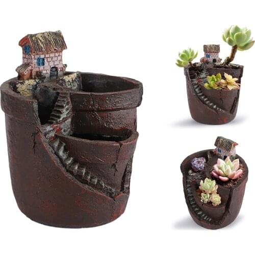 Planter Flower Plant Pots, Mini Cute Fairy Garden Pot with Sweet House, for Succulent Plants