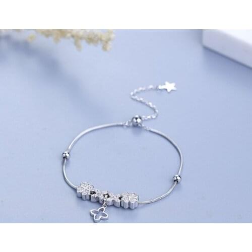 New Fashion Original 925 Silver Crystal Four Leafs Bracelet With Clear Cubic Zirconia Charm Bracelet Bangle for Women