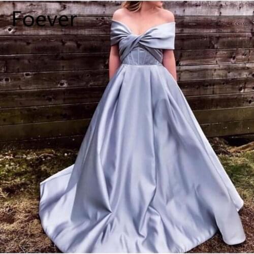 New Arrival V Neck Simple evening dresses Long 2019 Off the shoulder evening gowns Robe de soiree musulman Formal dress