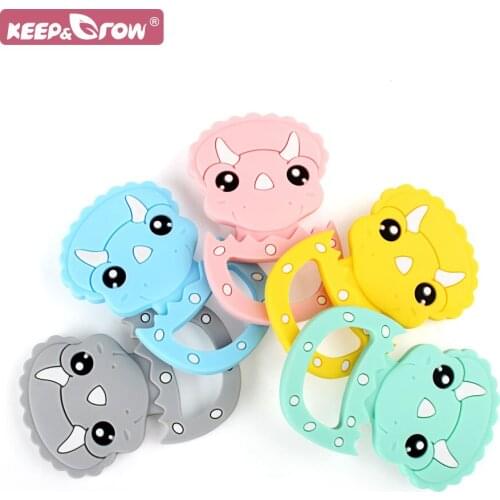 1/2pcs Silicone Teether Dinosaur Cartoon BPA Free Food Grade Baby Rodent Teether for Baby Teething Chew Pacifier Chain Necklace