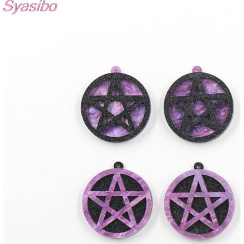 1pair) CH1257-35mm Magic Pentagram For Earrings Galaxy Purple Black Gliter Acrylic Pentagarm Party DIY